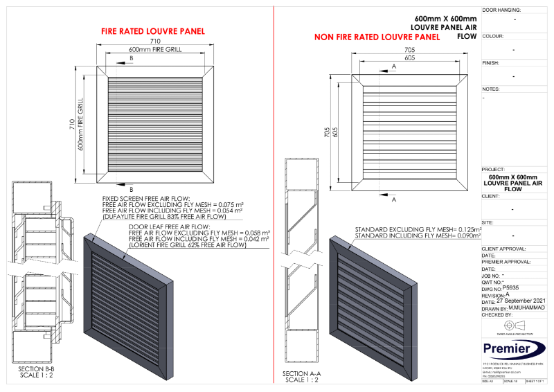 600 mm x 600 mm louver screen free air flow