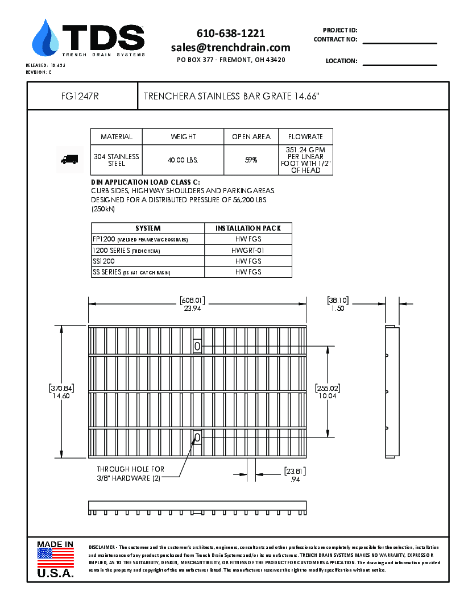 Trench•Era Stainless Bar Grate 14.66" - FG1247R