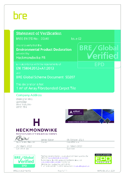 Environmental Product Declaration (EPD) – Array Carpet Tile