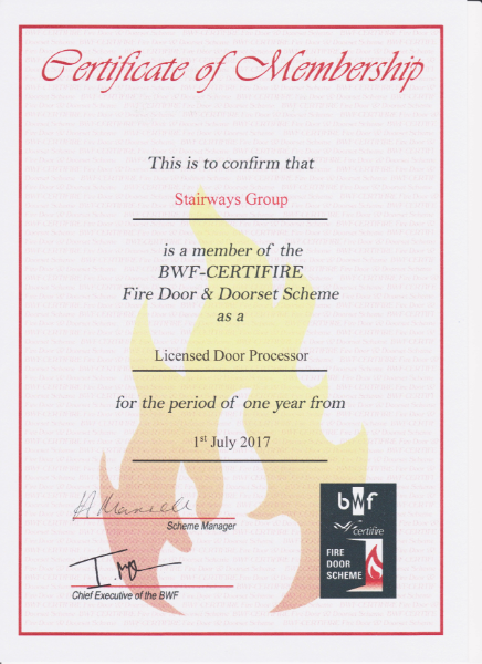BWF Certifire Fire & Doorset Scheme Certificate