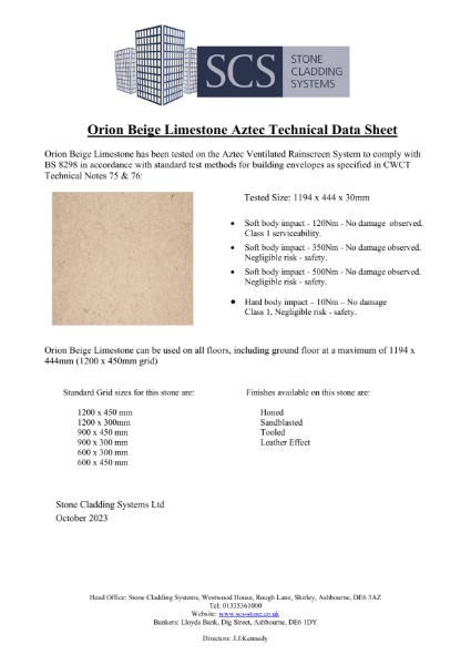 Orion Beige Limestone Technical Datasheet