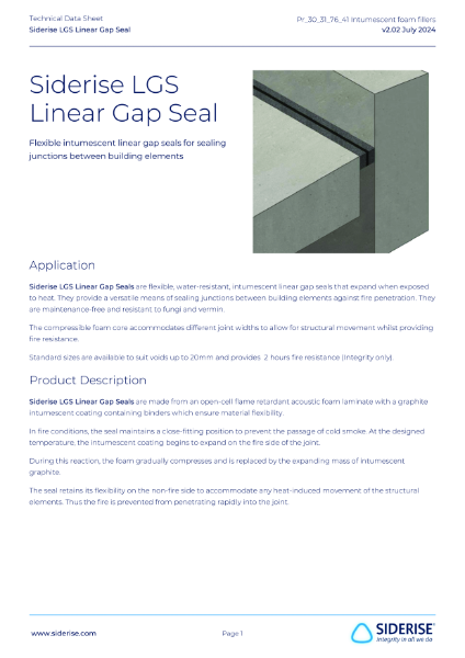 Siderise  LGS Linear Gap Seal  - Technical Data v2.02
