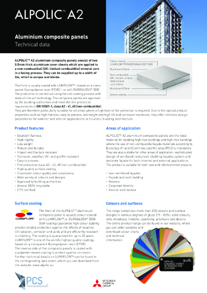 PCS ALPOLIC Technical Datasheet A2 EN 2023