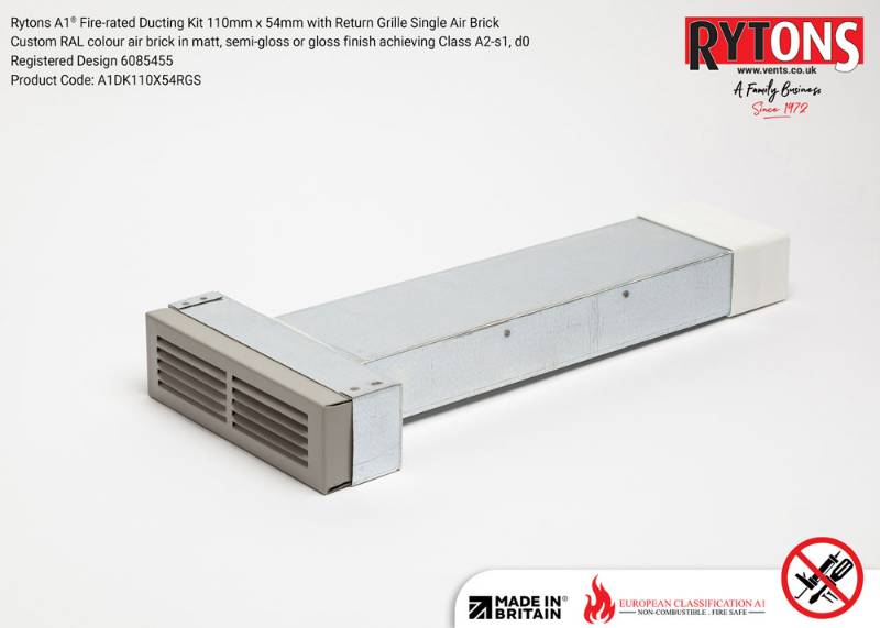 Rytons A1® Fire-rated Straight Ducting Kit 110 x 54 mm with Single Air Brick