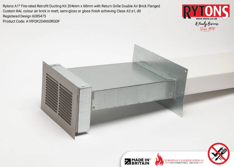 Rytons A1® Fire-rated Retrofit Ducting Kit 204mm x 60mm with Double Air Brick