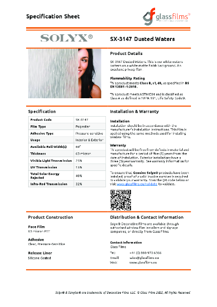 SX-3147 Dusted Waters Specification Sheet