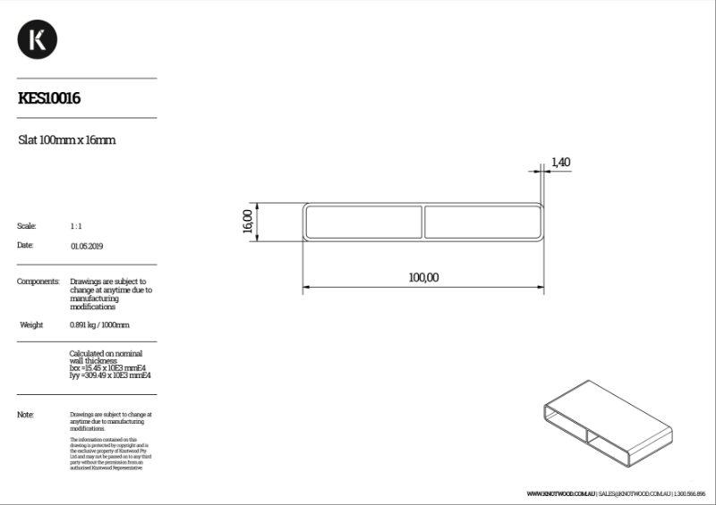 KESM10016 100 x 16 mm slat (two part)