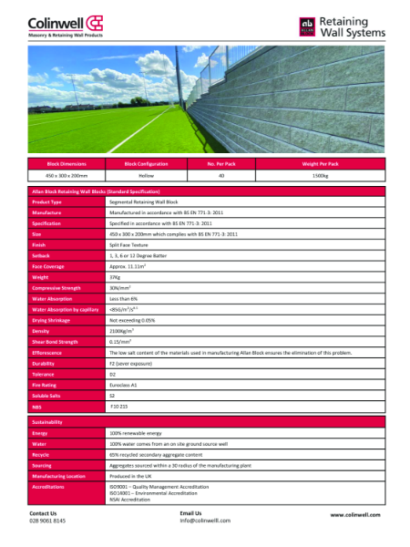 Allan Block Standard Specification Data Sheet