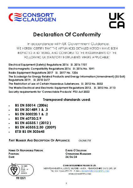 Certificate of Conformity