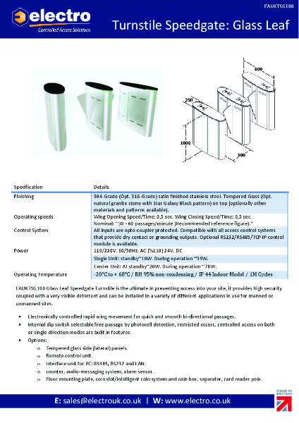 Air Blade Turnstiles - Data Sheet