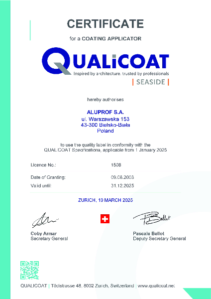 Aluprof Qualicoat SEASIDE Certificate 2025

