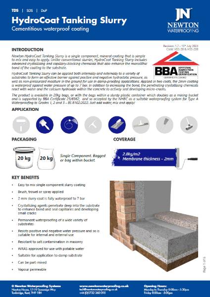 Newton HydroCoat Tanking Slurry Technical Data Sheet