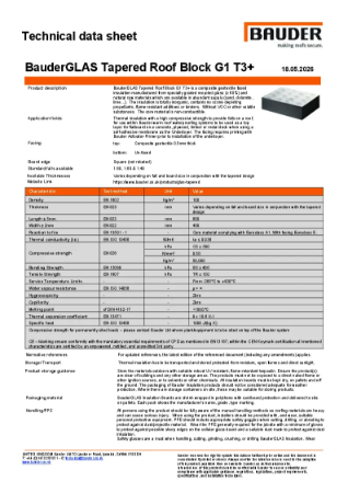 BauderGLAS Tapered Roof Block G1 T3+ - Technical Data Sheet