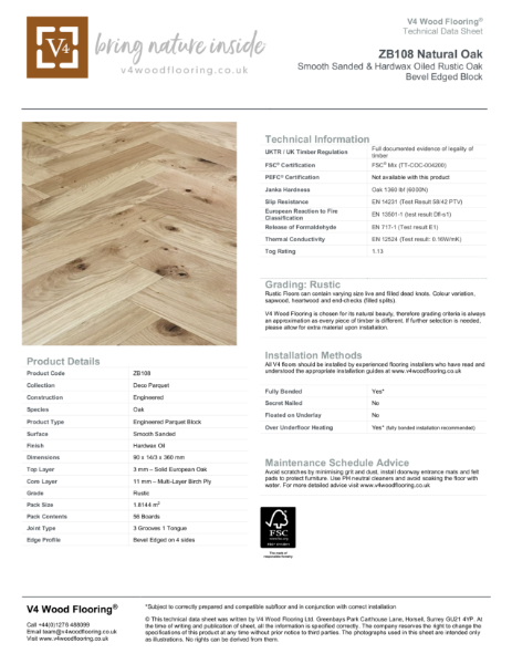 ZB108 Natural Oak I Technical Datasheet