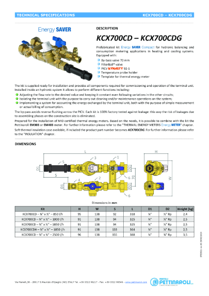 Technical Specifications KCX700CD – KCX700CDG rev.01