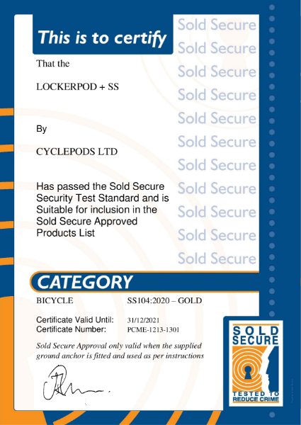 Sold Secure Gold Approval - Lockerpod+ Gold