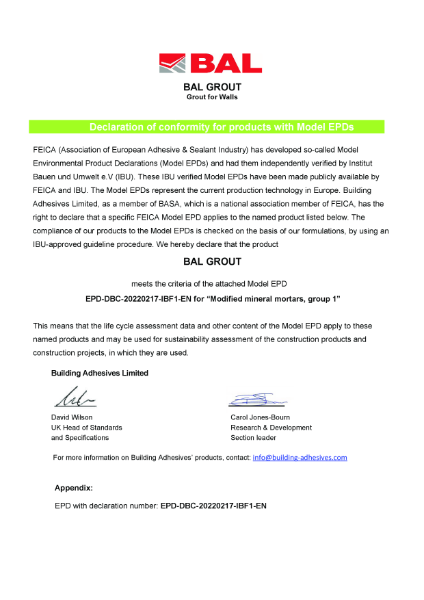 Environmental Product Declaration - BAL Grout
