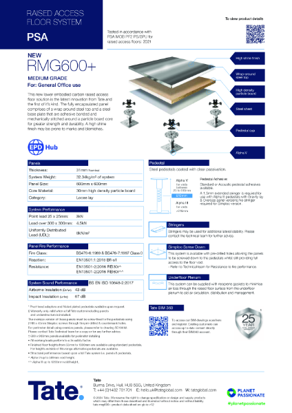 Tate RMG600+ Raised Access Flooring Datasheet