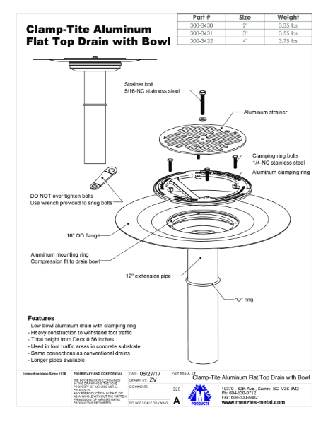 TECHNICAL DRAWING - CLAMP-TITE AL FLAT TOP WITH BOWL