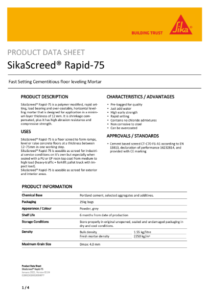 Product Data Sheet - SikaScreed Rapid 75