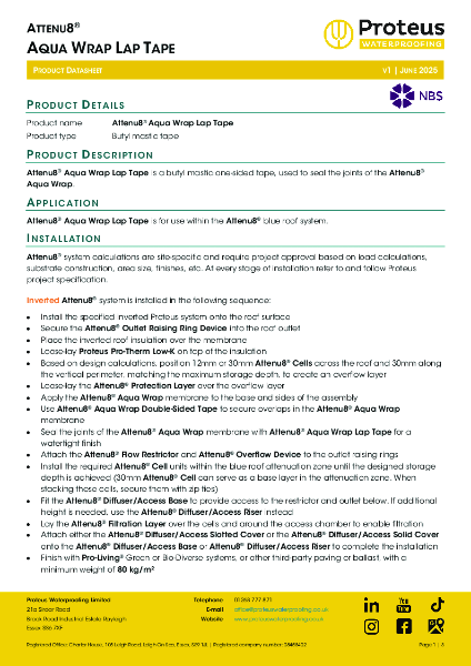 Product Data Sheet - Attenu8® Aqua Wrap Lap Tape