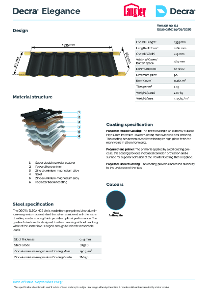 Langley Decra Elegance Data Sheet