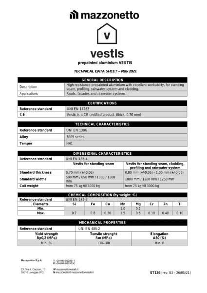 Mazzonetto ST136 Product Data