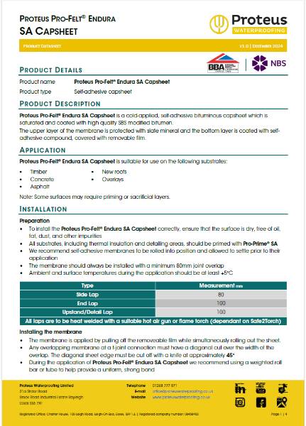 Product Data Sheet - Proteus Pro-Felt® Endura SA Capsheet