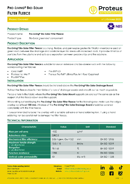Product Data Sheet - Pro-Living® Bio-Solar Filter Fleece