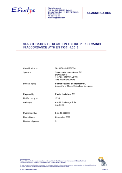 Oscar Elite Fire test EN 13501-1 2018 (European rating A2 – s1,d0)