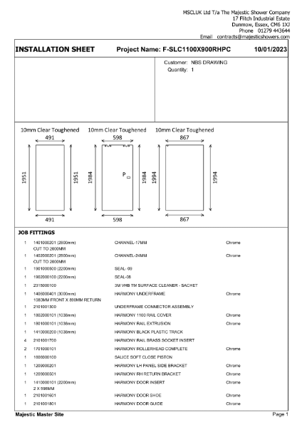 Installation Sheet - Harmony Corner 1100mm x 900mm - Right Hand