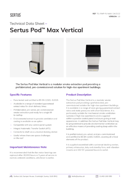 Sertus Pod Max Vertical Technical Data Sheet