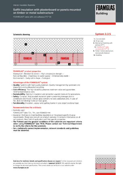 TDS_3.3.5_Soffit - FOAMGLAS Insulation with Plasterboard or Panels mounted on Timber or Metal Frame