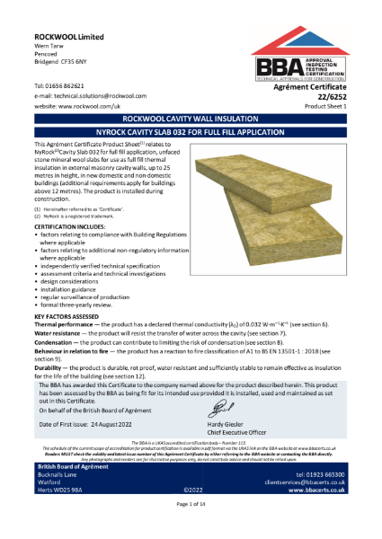 NyRock Cavity Slab 032 For Full Fill Applications