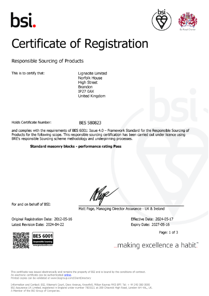 BSI Certificate of Registration - Responsible Sourcing of Products