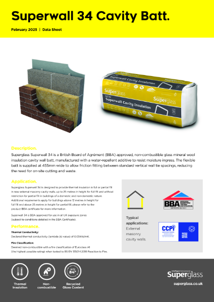 Superglass Superwall 34 Cavity Batt - Datasheet