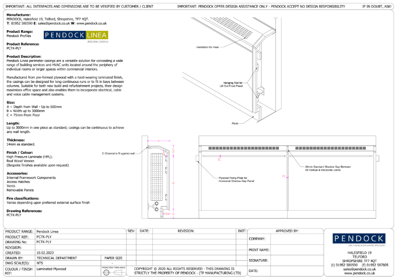 Pendock Linea - Building Linings - Perimeter Casings Ply Sloping