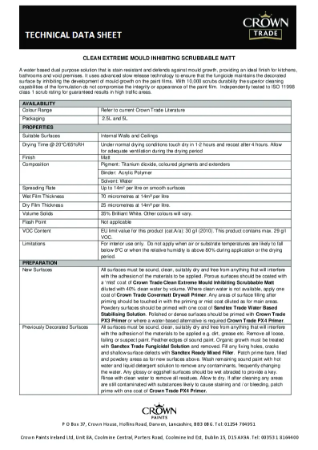 Mould-Inhibiting Scrubbable Matt Technical Data Sheet