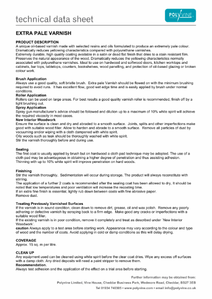 Extra Pale Varnish Technical Data Sheet