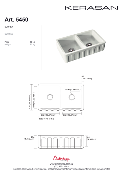 Kerasan Art 5450 Surrey Technical drawing