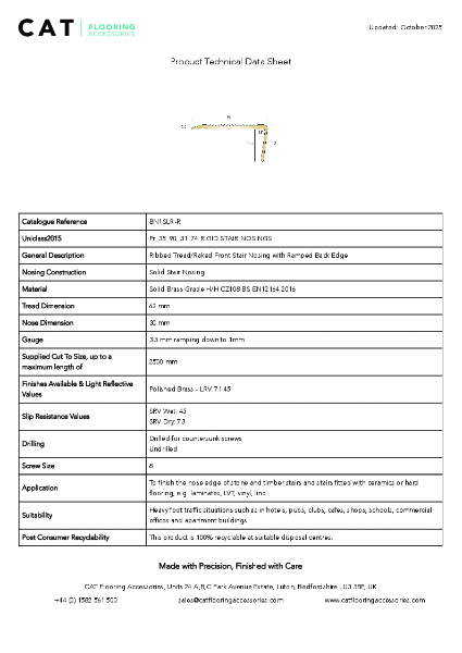 BN1SLR-R Polished Brass Technical Datasheet