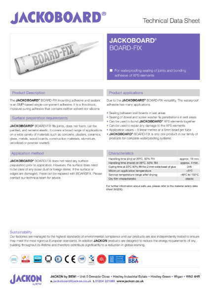 JACKOBOARD® Board-Fix Technical Data Sheet