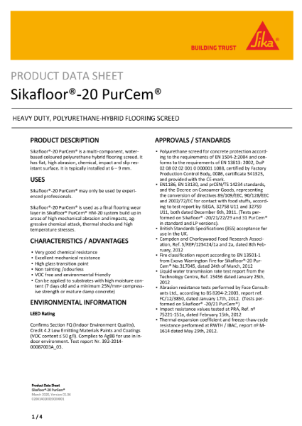 Product Data Sheet - Sikafloor 20 PurCem
