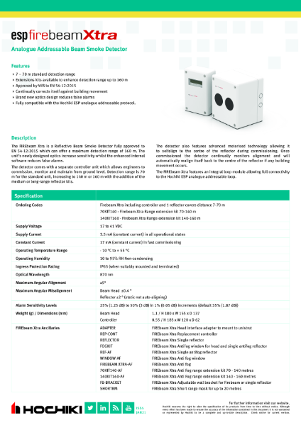 espFIREbeam Xtra Analogue Addressable Beam Smoke Detector