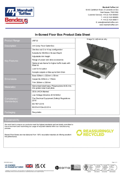 In-Screed Floor Box Product Data Sheet