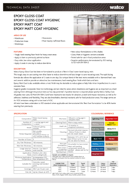 Data Sheet: Watco Epoxy Gloss Coat