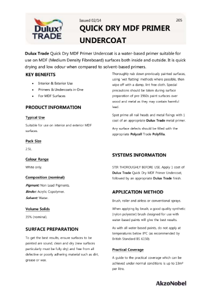 Dulux Trade Quick Dry MDF Primer Undercoat