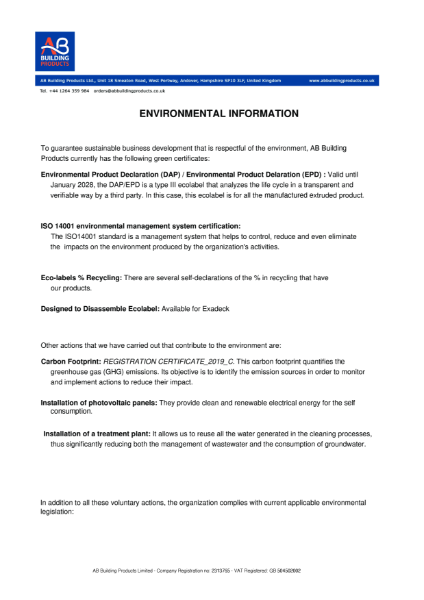 EXADECK Enviromental Information