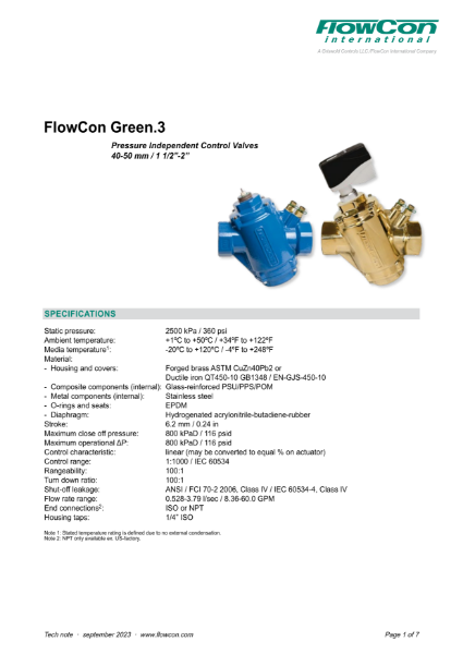 FlowCon High Flow Green.3 Threaded PICV