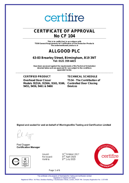 CF 104 Overhead Door Closers